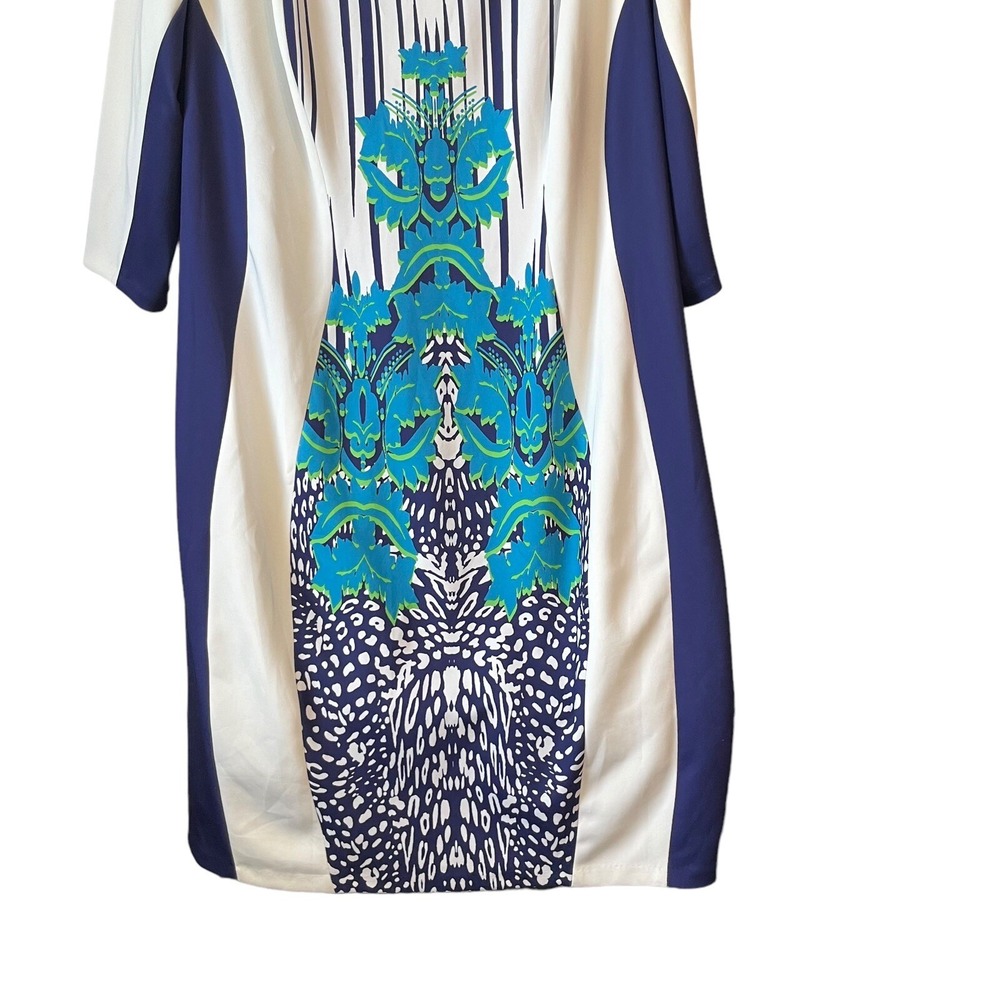 Sangria Women 22W Blue Abstract Print Sheath Dress 3/4 Sleeve Stretch Plus - Picture 4 of 11